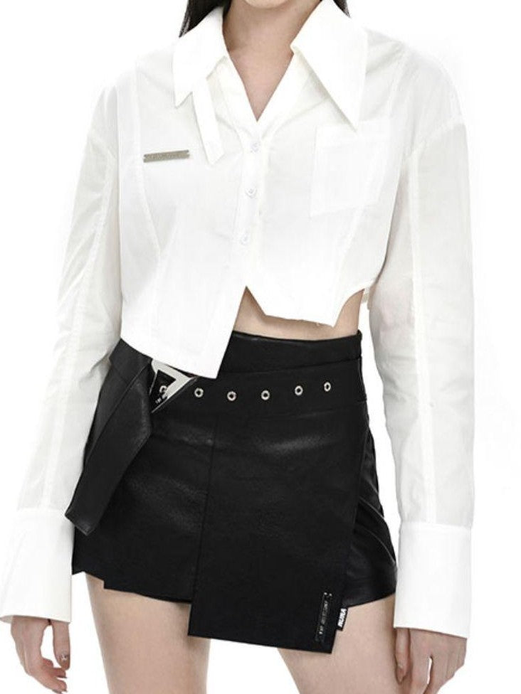 Street Asymmetric V-neck Cropped Buttoned Loose Printed Women&