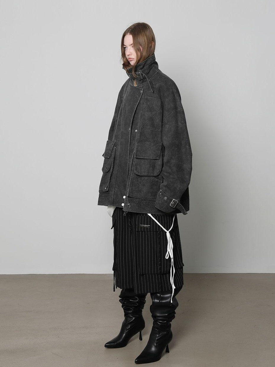Striped Elastic Waist Pocket Women&