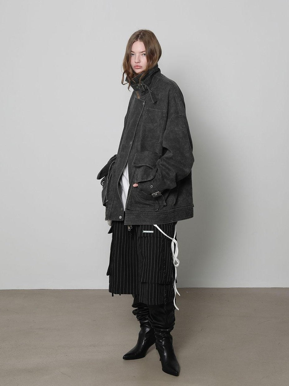 Striped Elastic Waist Pocket Women&