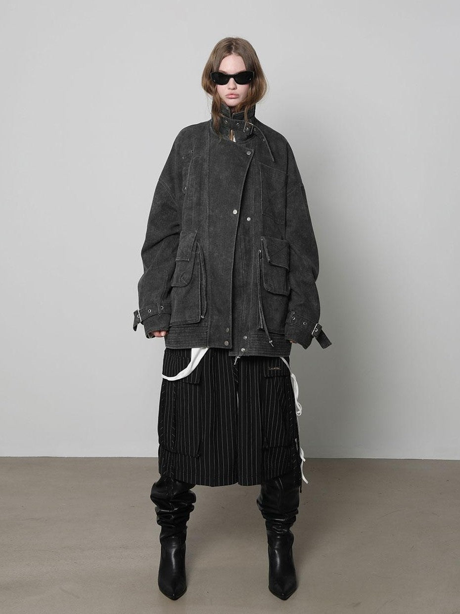 Striped Elastic Waist Pocket Women&