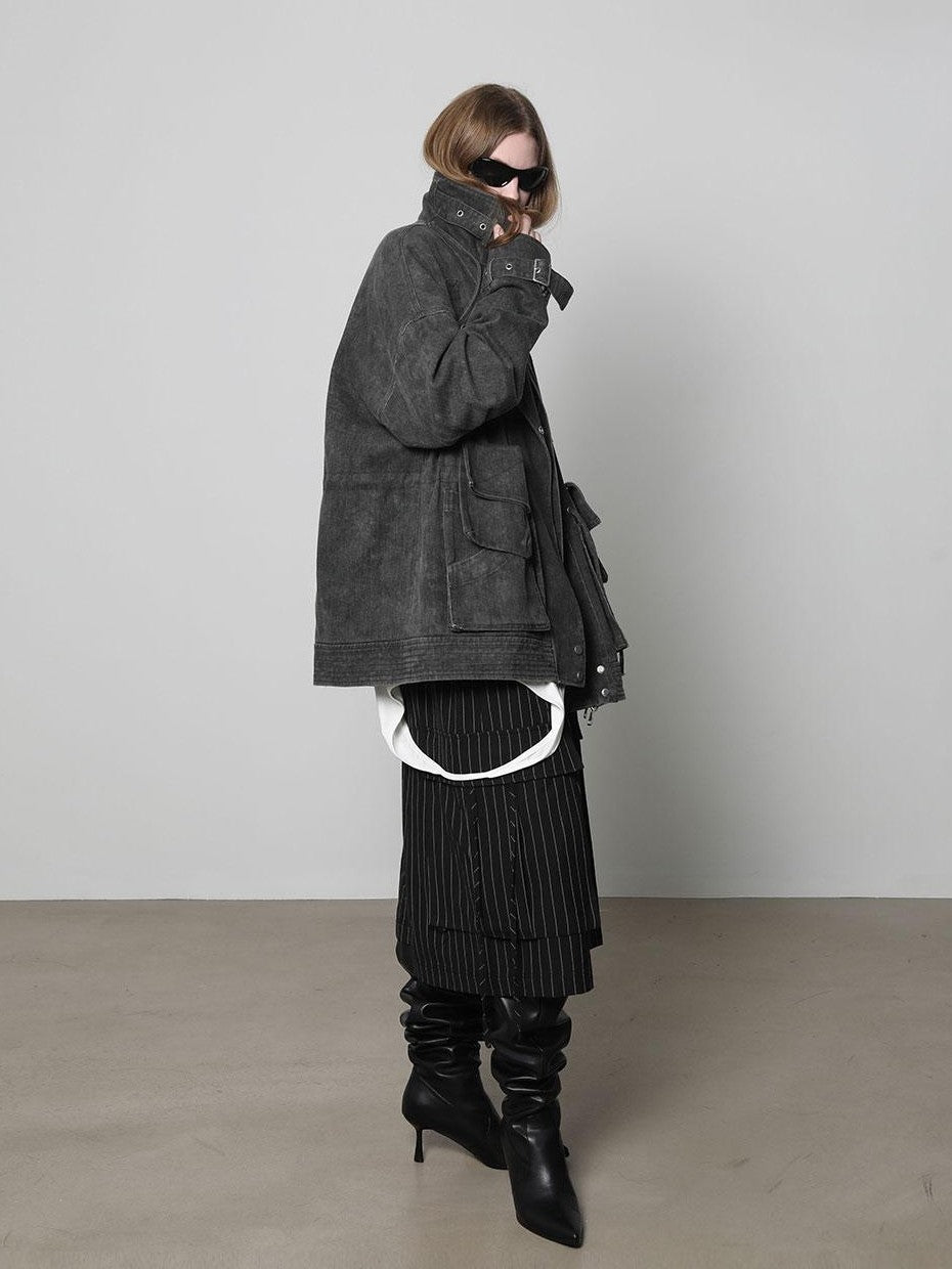 Striped Elastic Waist Pocket Women&