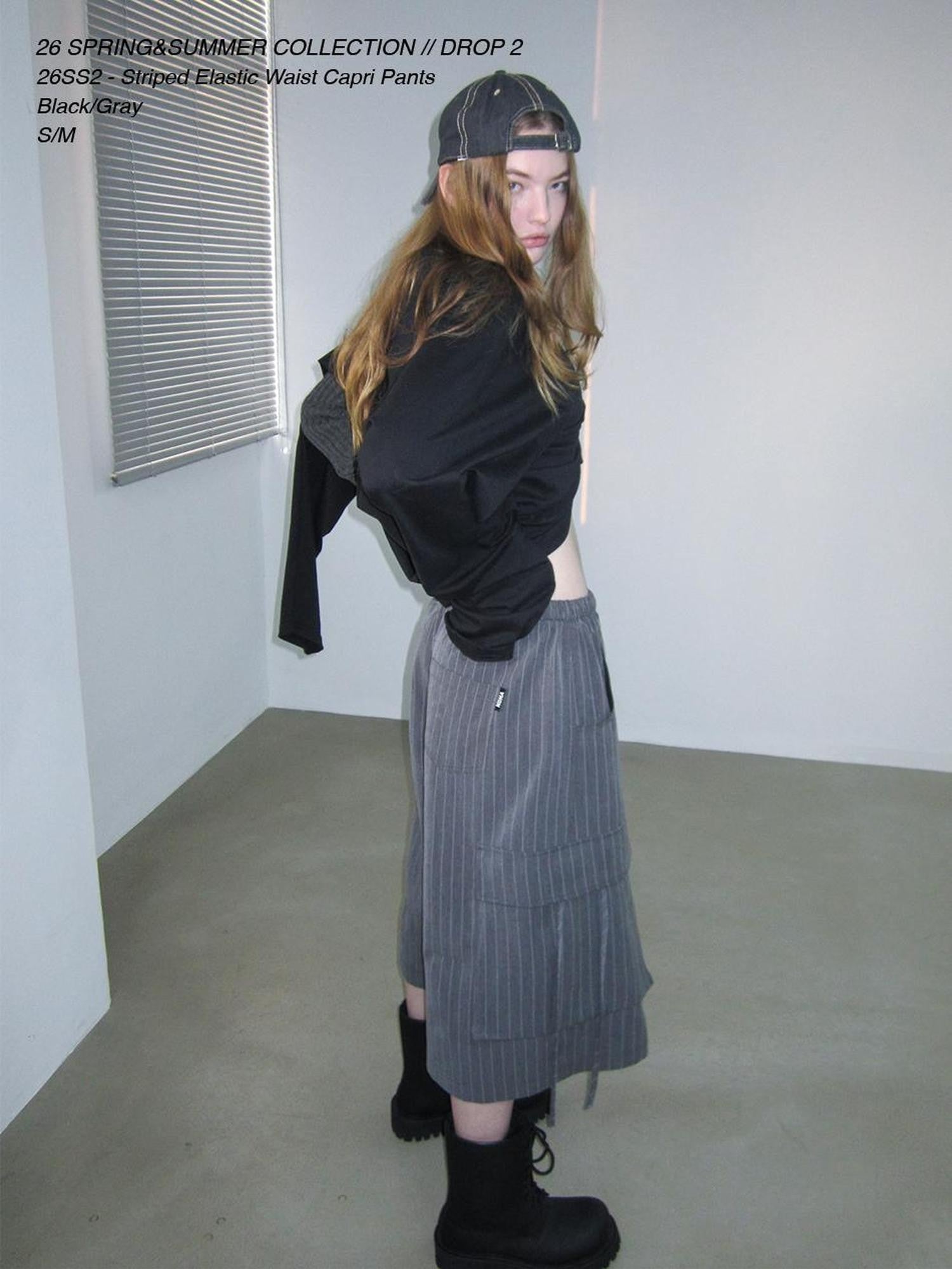 Striped Elastic Waist Pocket Women&