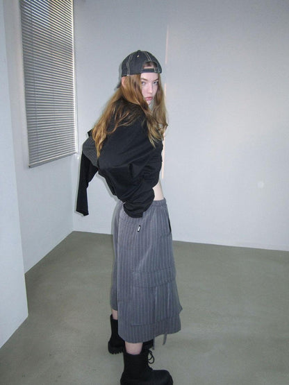 Striped Elastic Waist Pocket Women&