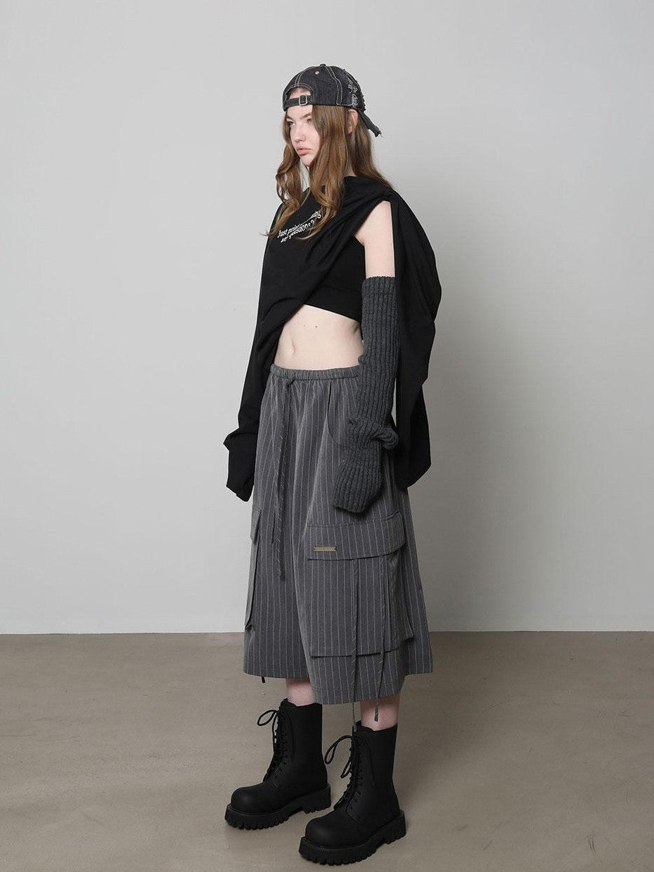 Striped Elastic Waist Pocket Women&