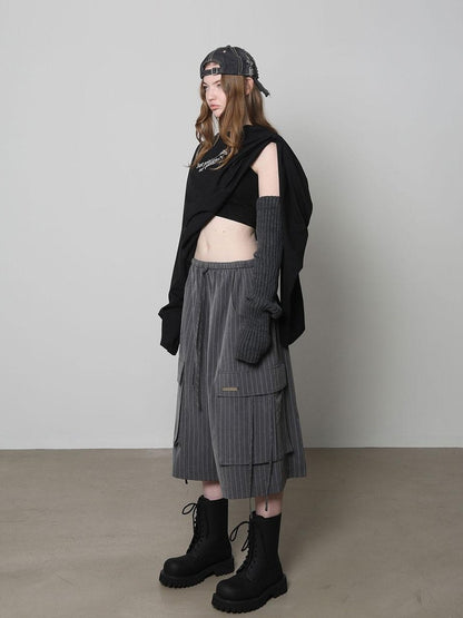 Striped Elastic Waist Pocket Women&