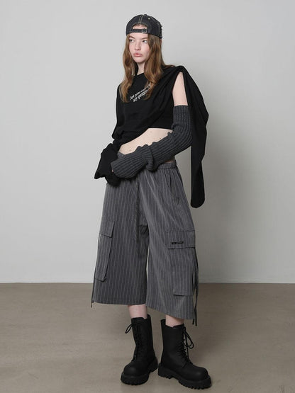 Striped Elastic Waist Pocket Women&