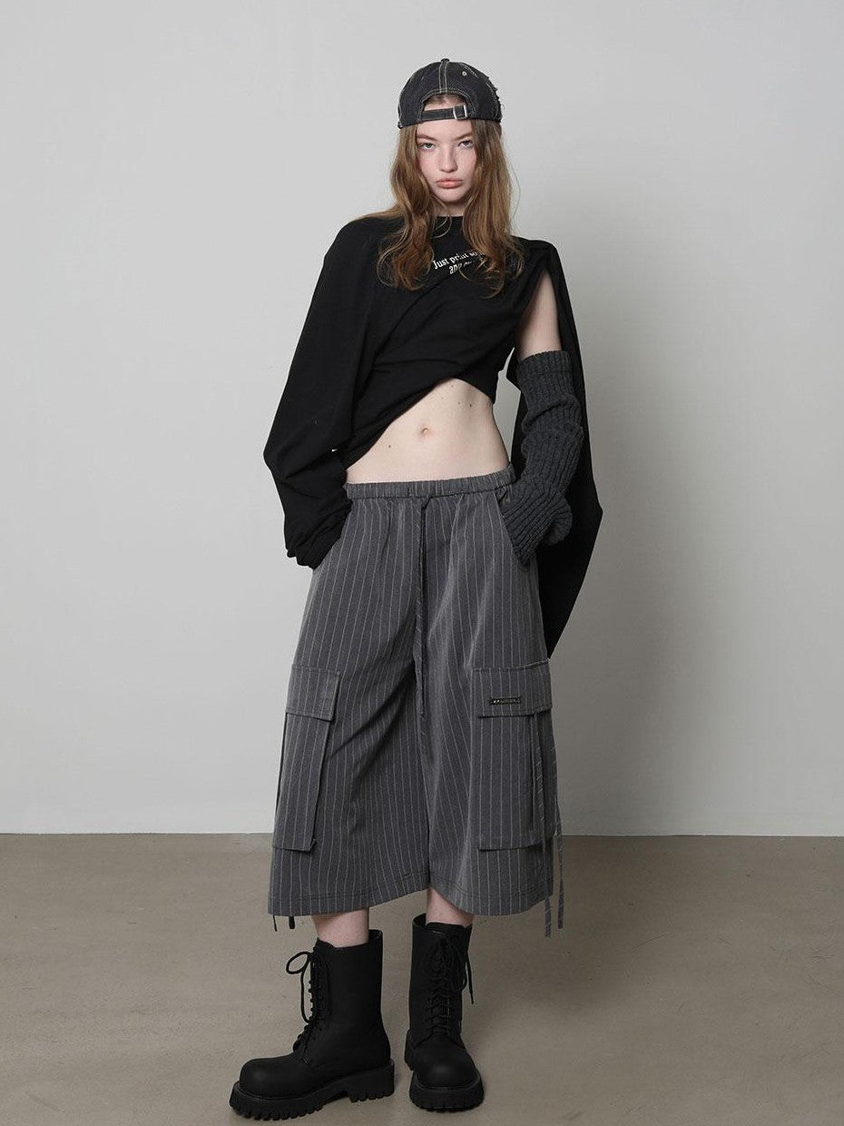 Striped Elastic Waist Pocket Women&
