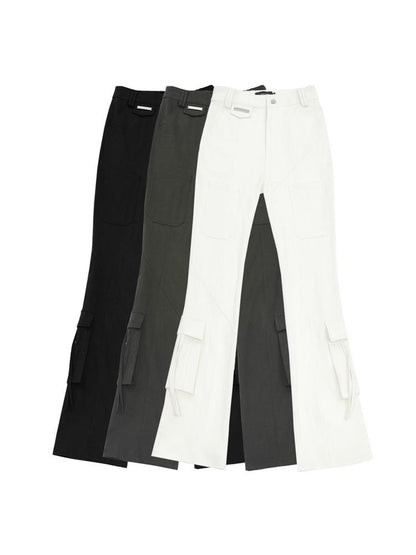 ANYQUESTION Three Tone High Waist Ribbon Tie Cargo Leg Slimming Women&