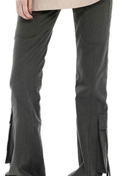 ANYQUESTION Three Tone High Waist Ribbon Tie Cargo Leg Slimming Women&