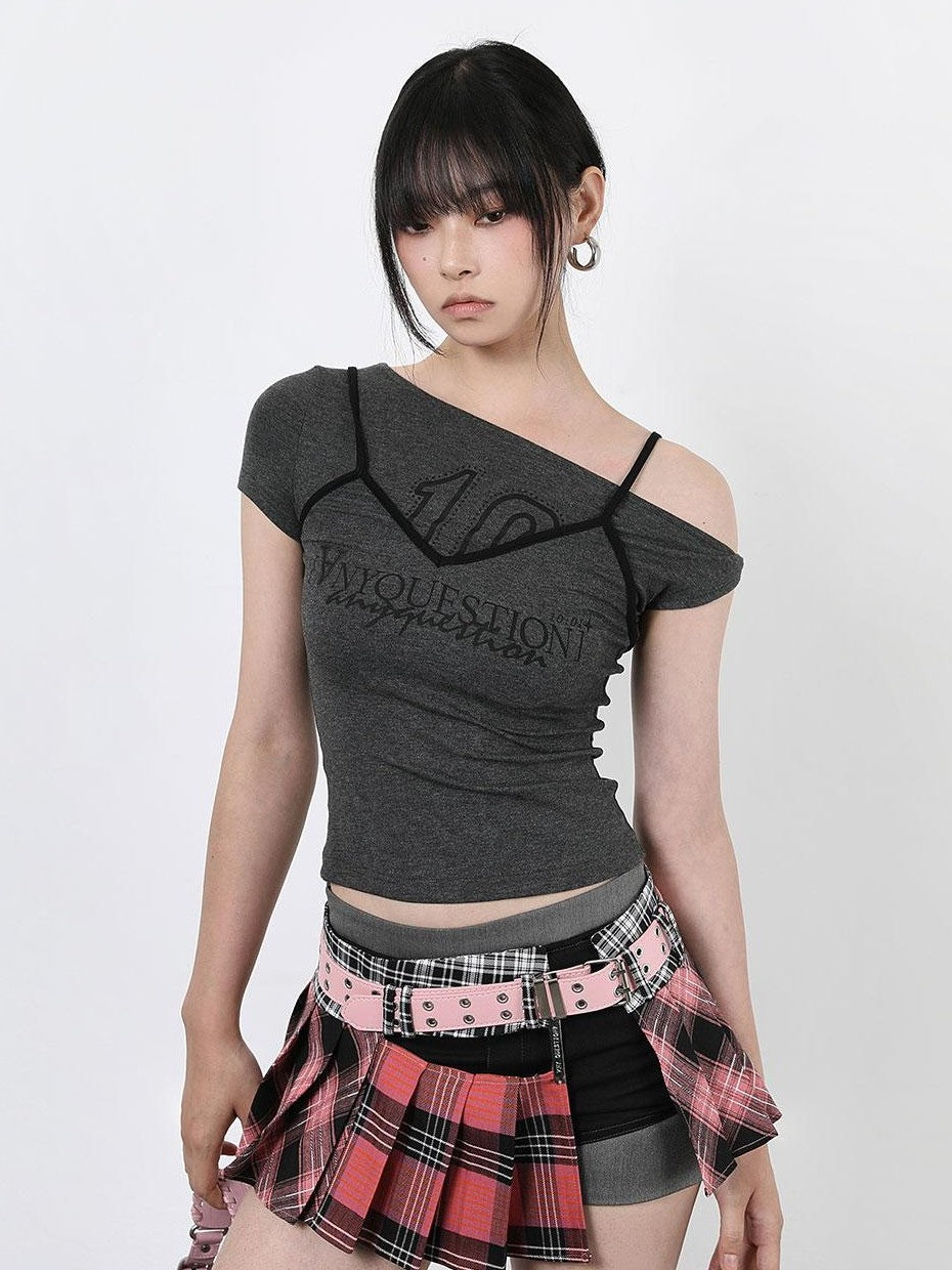 ANYQUESTION Tricolor Check Patchwork Pleated Grommet Adjustable Women&