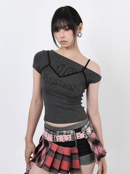 ANYQUESTION Tricolor Check Patchwork Pleated Grommet Adjustable Women&