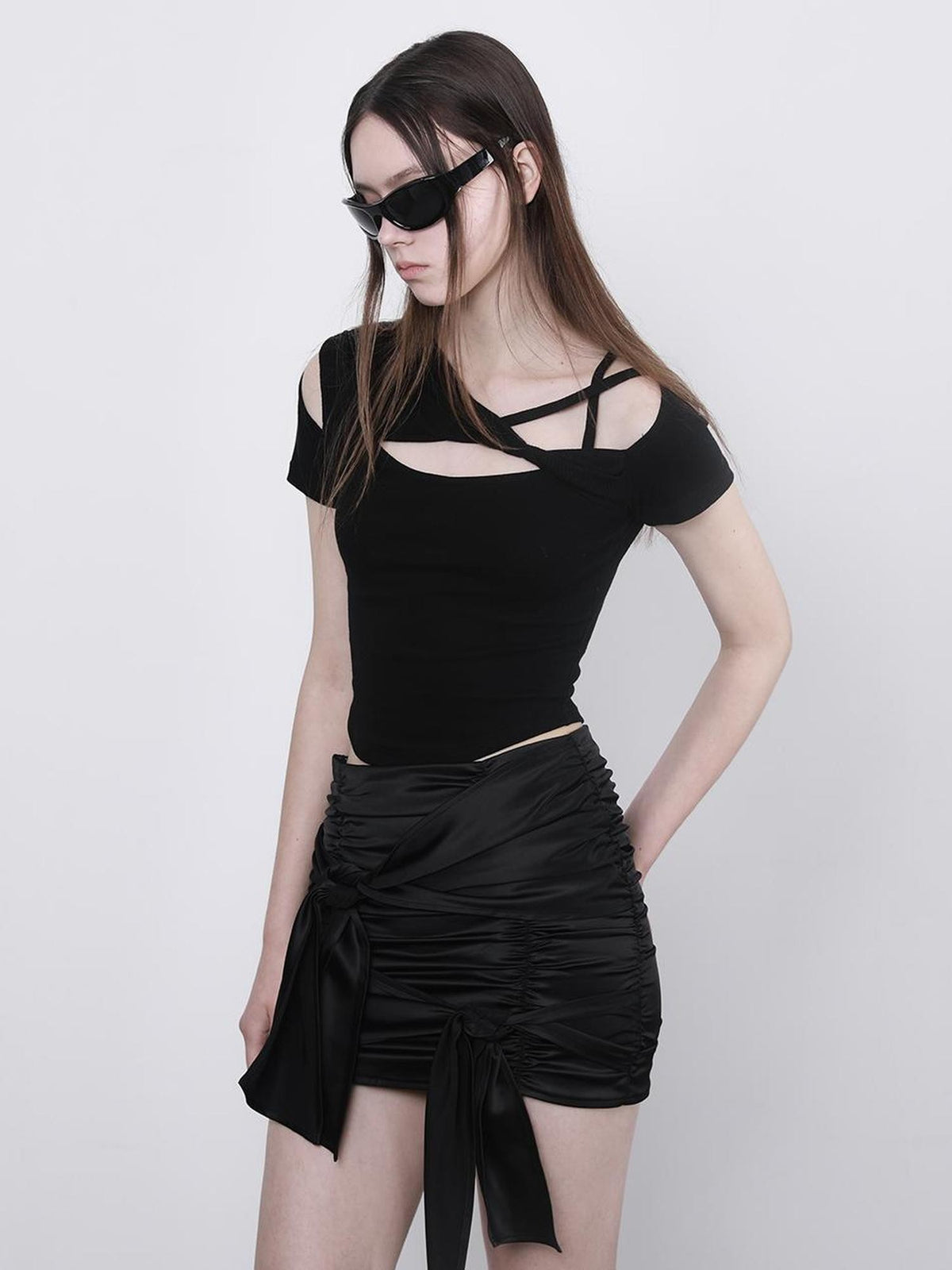 ANYQUESTION Twist Spliced Deconstructed Cutout Cotton Women&
