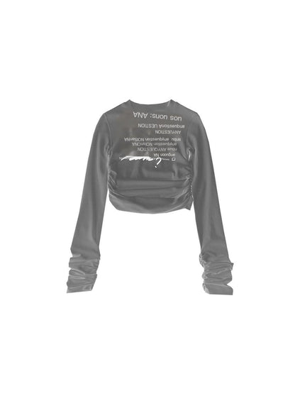 ANYQUESTION_Two_Tone_Gray_White_Printed_Ruched_Slim_Fit_Women&