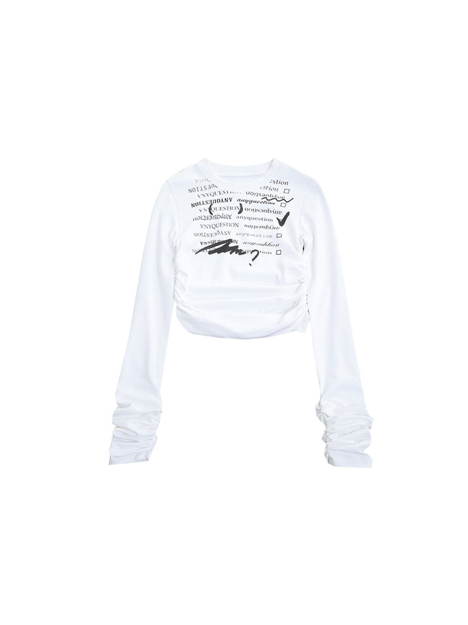 ANYQUESTION_Two_Tone_Gray_White_Printed_Ruched_Slim_Fit_Women&