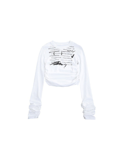 ANYQUESTION_Two_Tone_Gray_White_Printed_Ruched_Slim_Fit_Women&