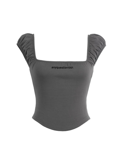 ANYQUESTION_Two_Tone_Letter_Print_Puff_Sleeve_Square_Neck_Slim_Crop_Women&
