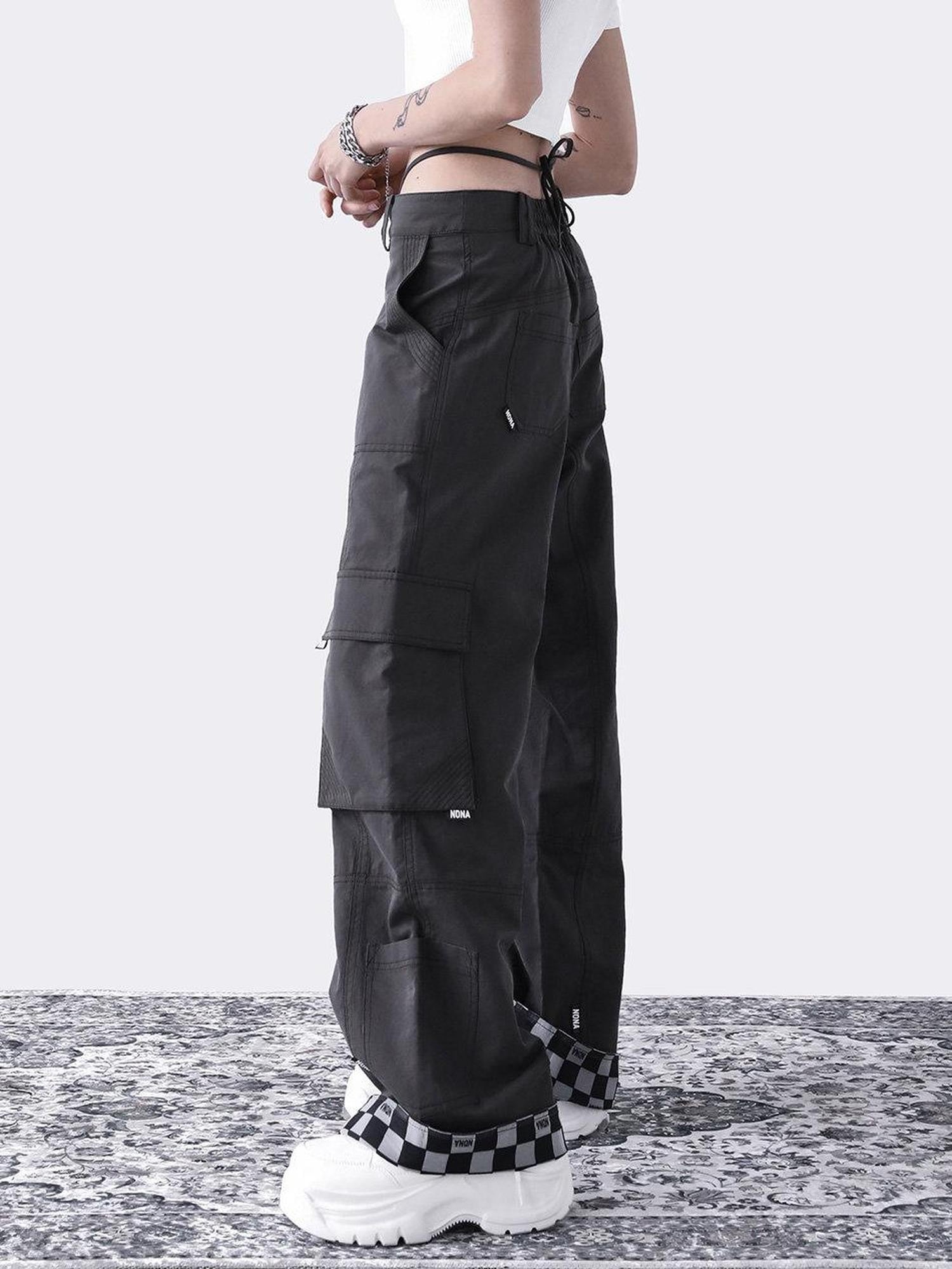 ANYQUESTION Two Tone Split Deconstructed Foldable Pocket Straight Women&