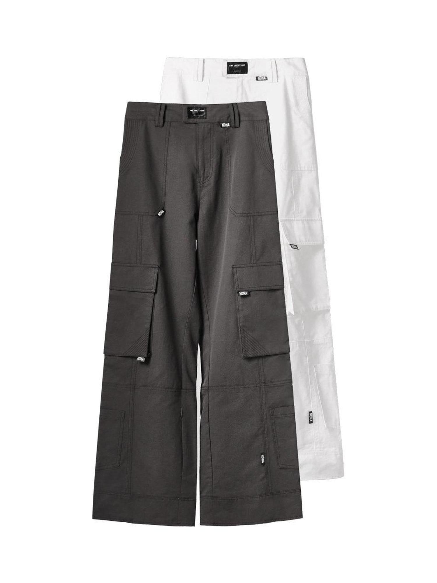 ANYQUESTION Two Tone Split Deconstructed Foldable Pocket Straight Women&