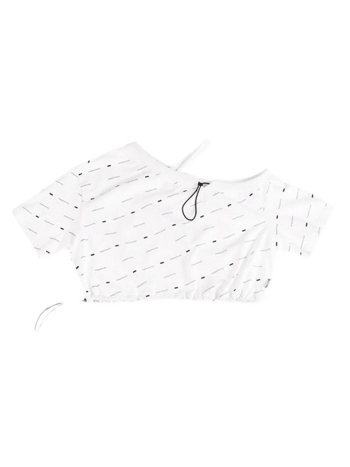 ANYQUESTION White All Over Print Drawstring Women&