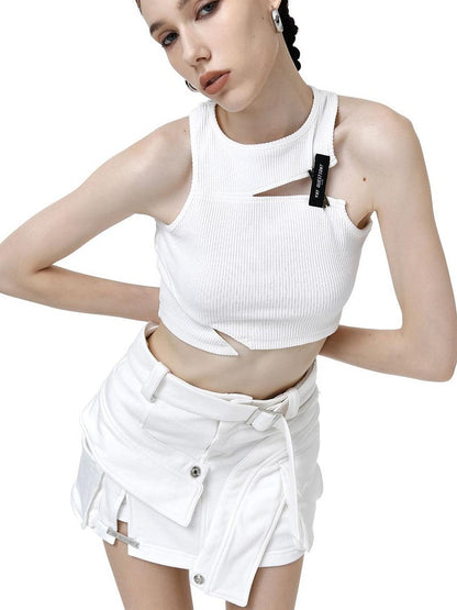 ANYQUESTION White Irregular Deconstructed Cutout Splice Sweatshirt Women&