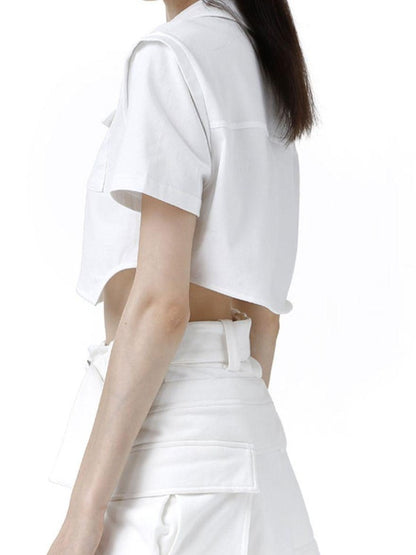 ANYQUESTION White Irregular Deconstructed Cutout Splice Sweatshirt Women&