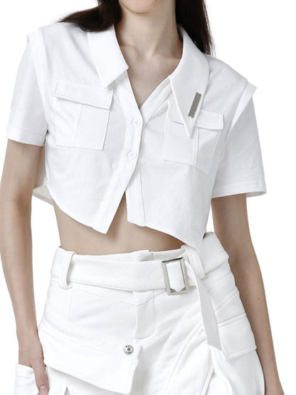 ANYQUESTION White Irregular Deconstructed Cutout Splice Sweatshirt Women&