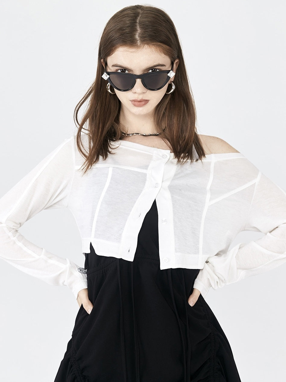 ANYQUESTION_White_Lightweight_Seam_Detail_Single_Button_Women&