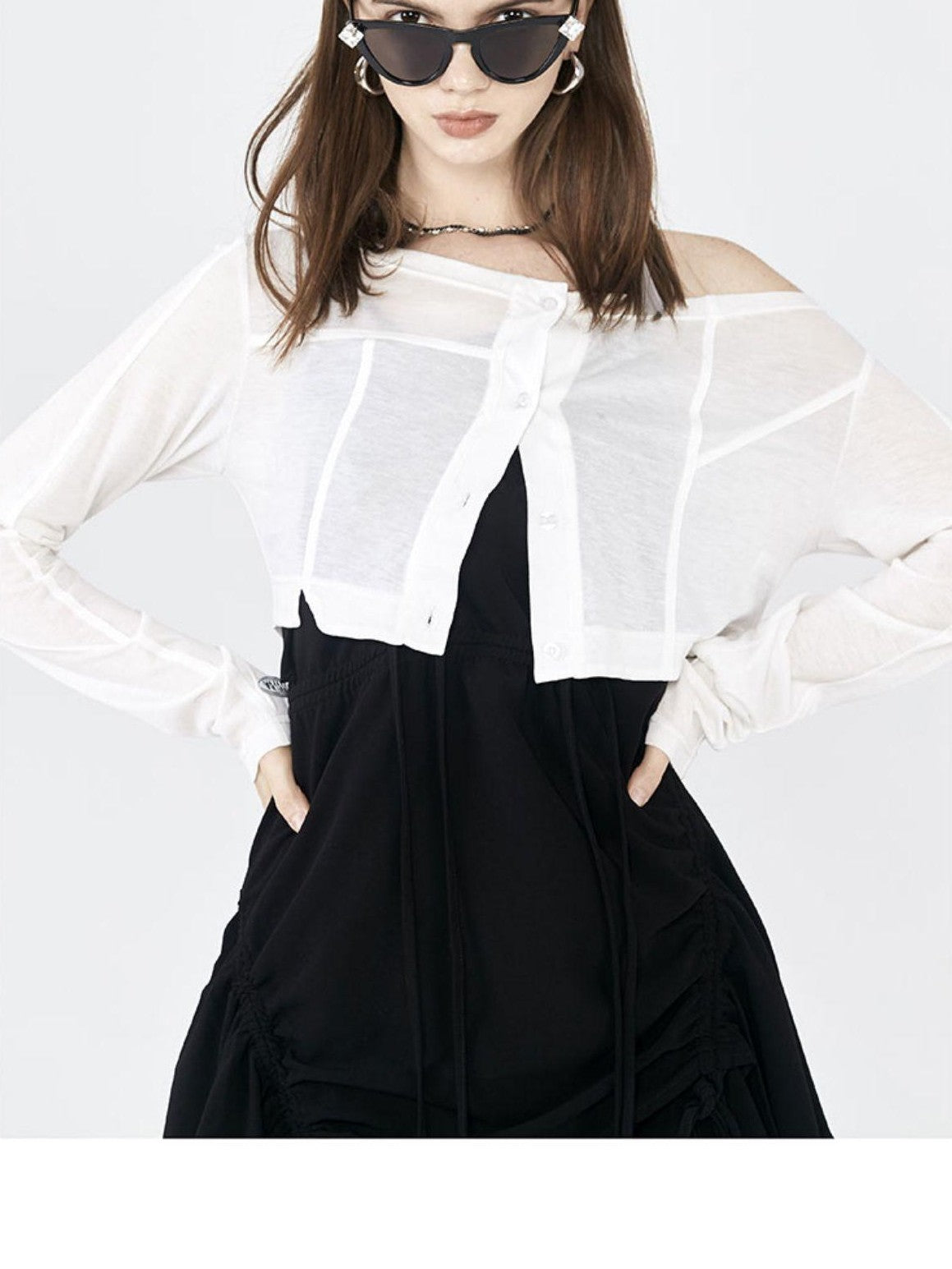 ANYQUESTION White Lightweight Seam Detail Single Button Women&