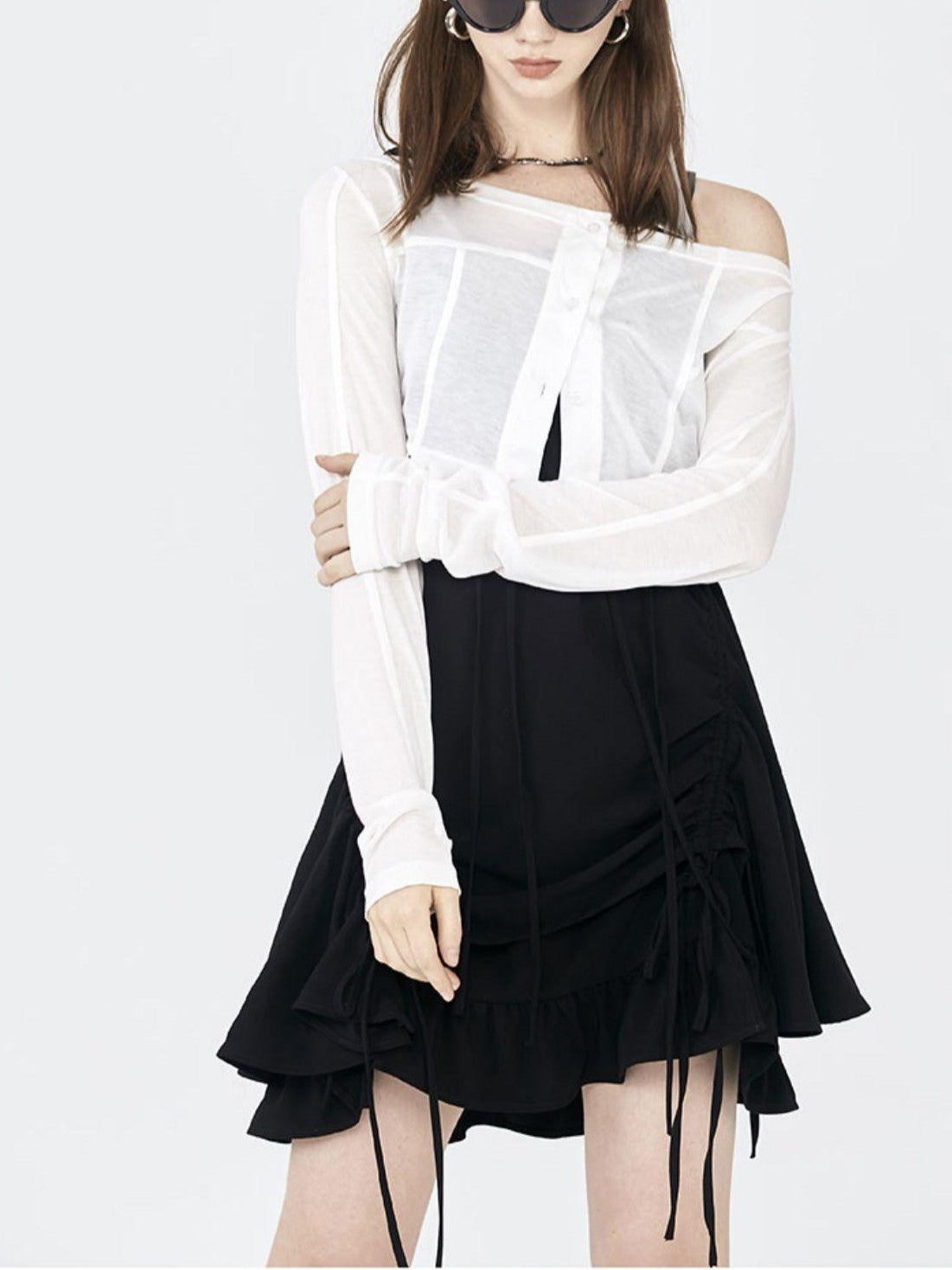 ANYQUESTION White Lightweight Seam Detail Single Button Women&