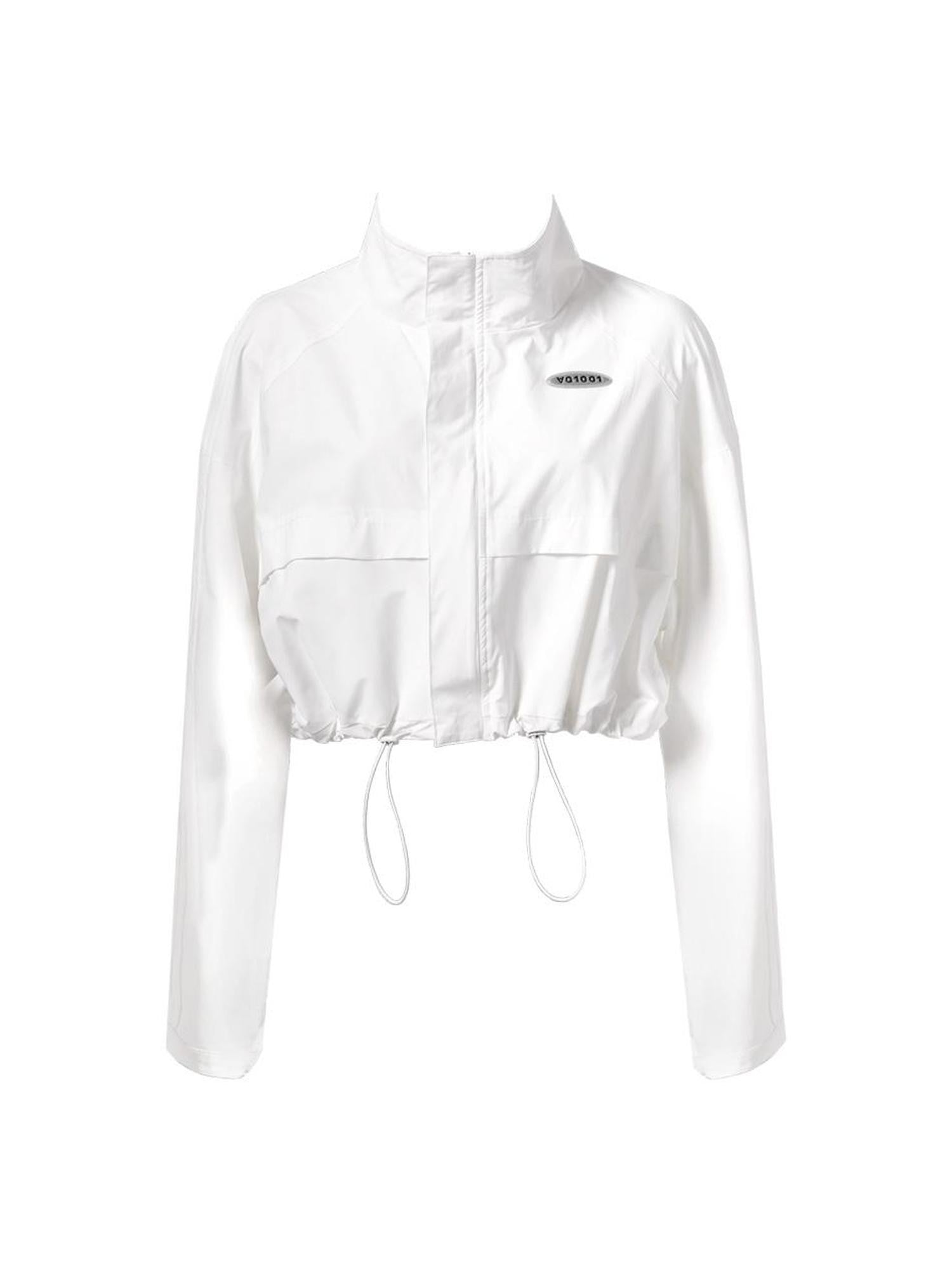 ANYQUESTION White Piping Panel Drawstring Zip Women&