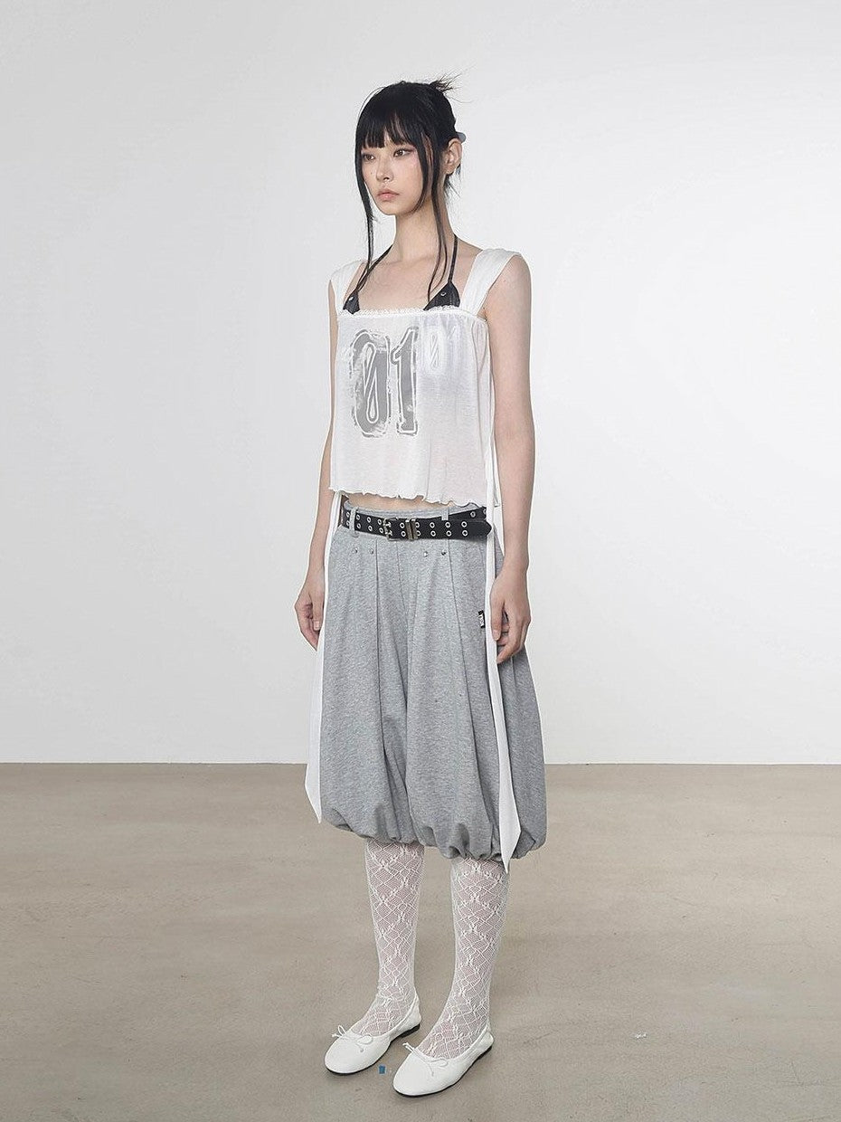 ANYQUESTION White Semi Sheer Printed Tie Front Loose Sleeveless Women&