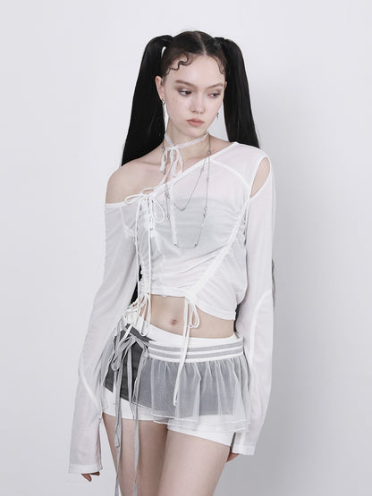 ANYQUESTION_White_Sheer_Tencel_Off_Shoulder_Drawstring_Women&