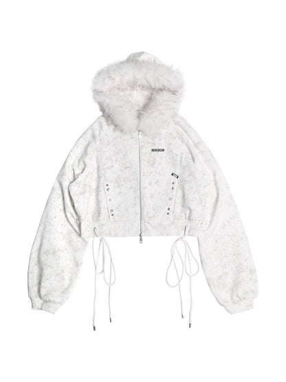ANYQUESTION_White_Wax_Dye_Studded_Cropped_Detachable_Fur_Hood_Women&