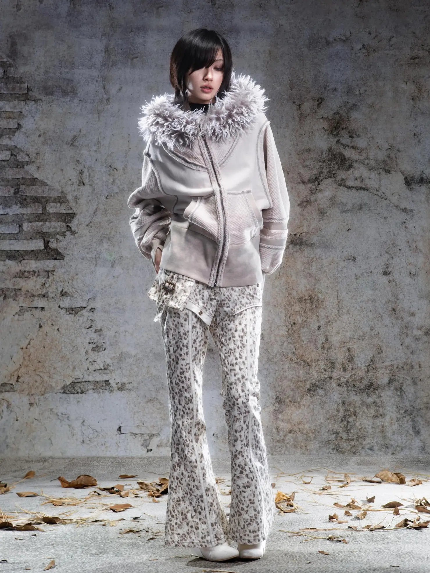 ARIADNAw Ariadna Straight Cut Lantern Sleeve Sweatshirt Jacket