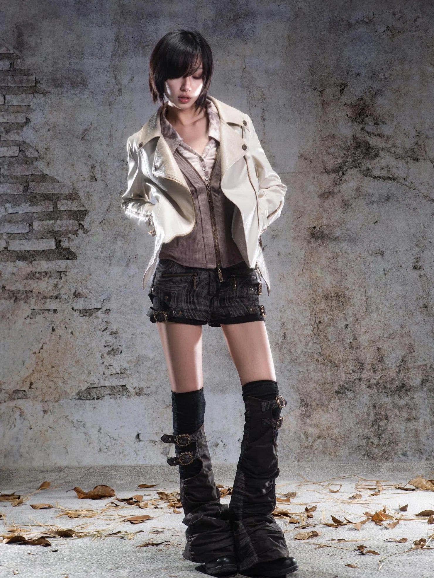 ARIADNAw Ariadne Embroidered Layered Shorts With Leg Warmers Pants