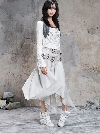 ARIADNAw Asymmetric Cowl Neck Beaded Knit Top Cardigan