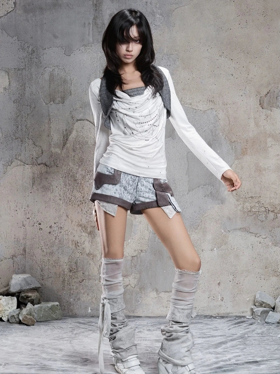 ARIADNAw Asymmetric Cowl Neck Beaded Knit Top Cardigan