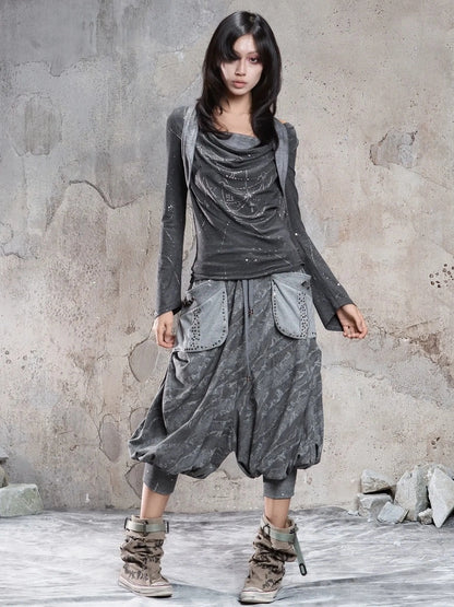 ARIADNAw Asymmetric Cowl Neck Beaded Knit Top Cardigan