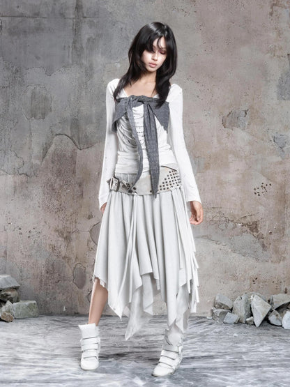 ARIADNAw Asymmetric Cowl Neck Beaded Knit Top Cardigan