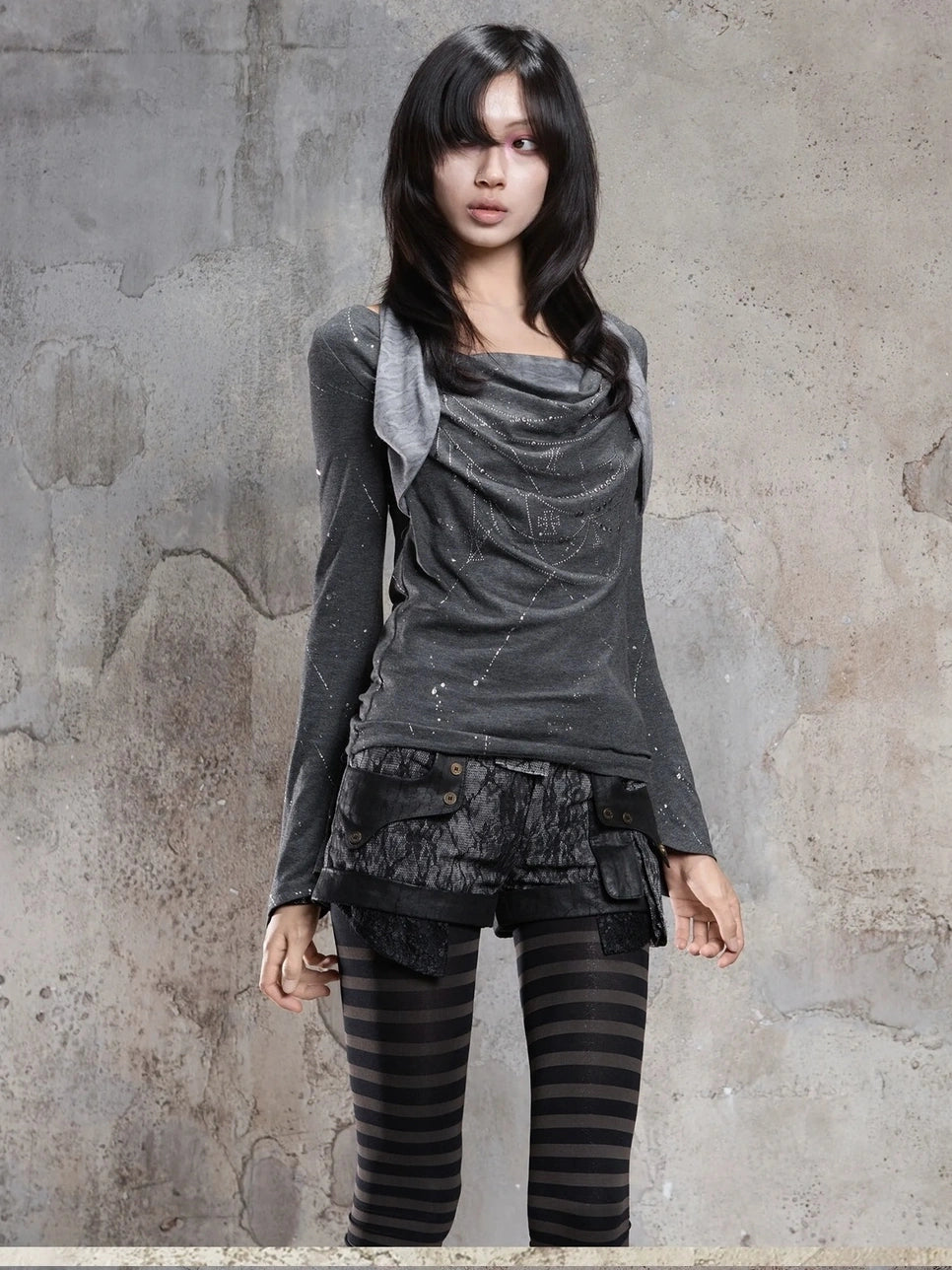 ARIADNAw Asymmetric Cowl Neck Beaded Knit Top Cardigan