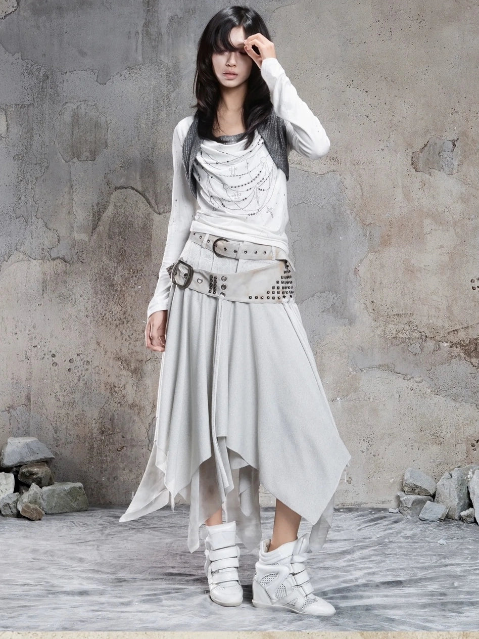 ARIADNAw Asymmetric Cowl Neck Beaded Knit Top Cardigan