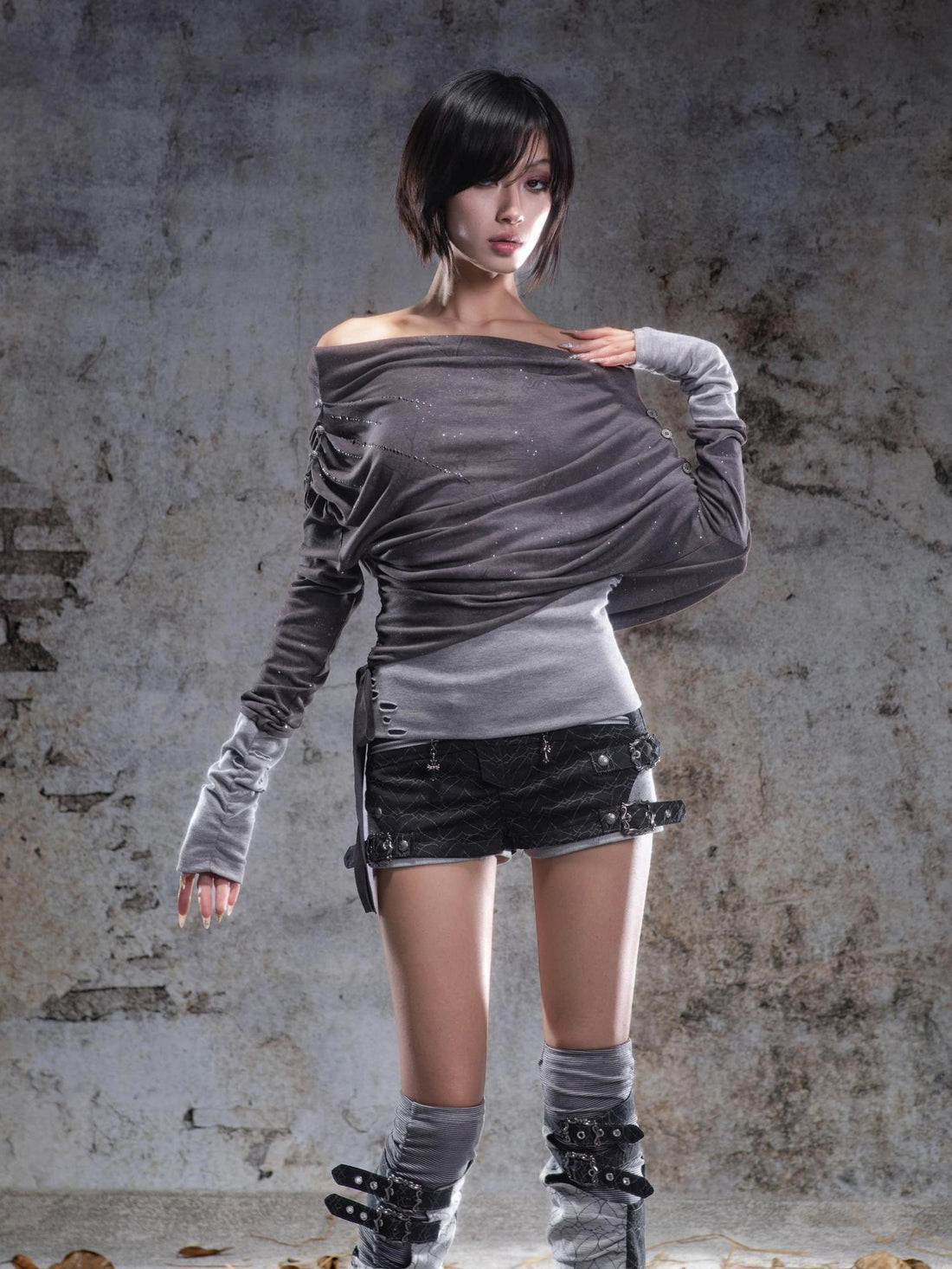 ARIADNAw Asymmetric Draped Stretch Knit Top Cardigan