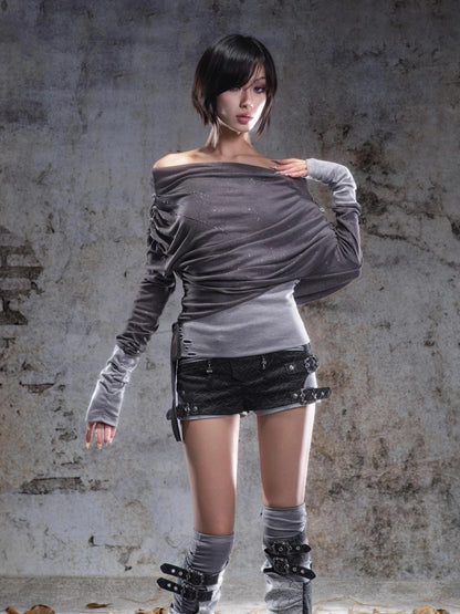 ARIADNAw Asymmetric Draped Stretch Knit Top Cardigan