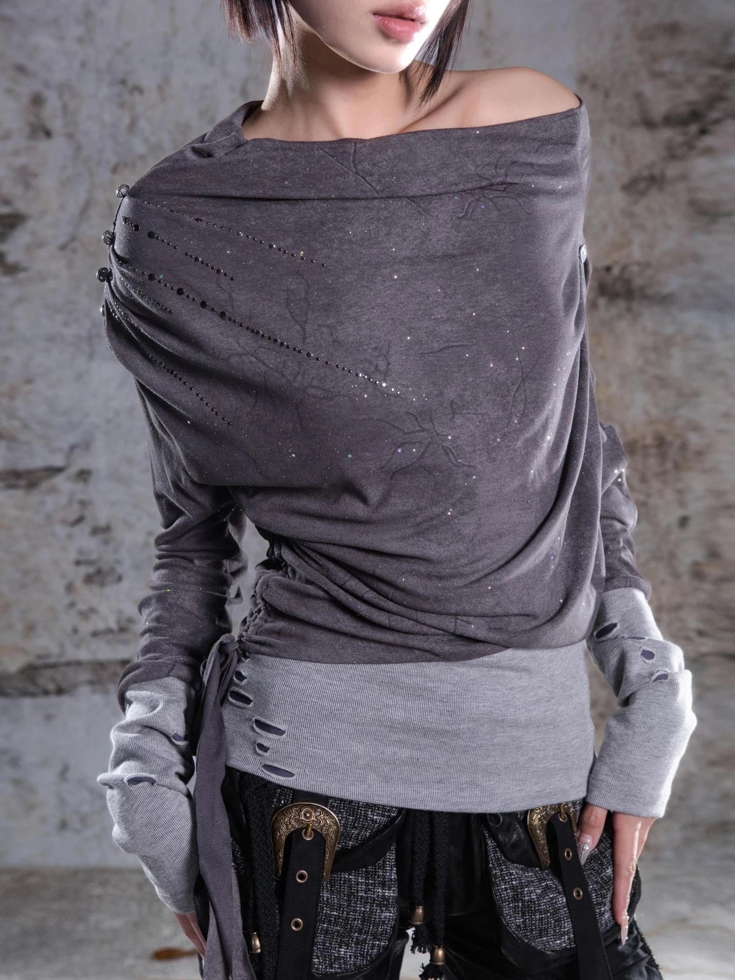 ARIADNAw Asymmetric Draped Stretch Knit Top Cardigan