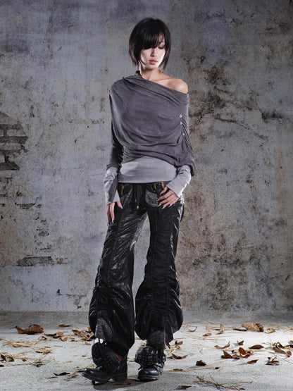 ARIADNAw Asymmetric Draped Stretch Knit Top Cardigan