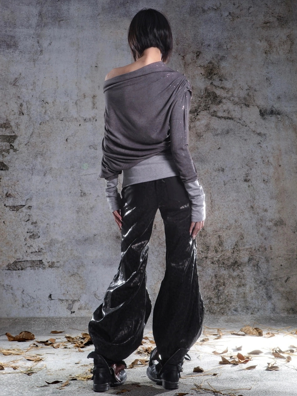 ARIADNAw Asymmetric Draped Stretch Knit Top Cardigan