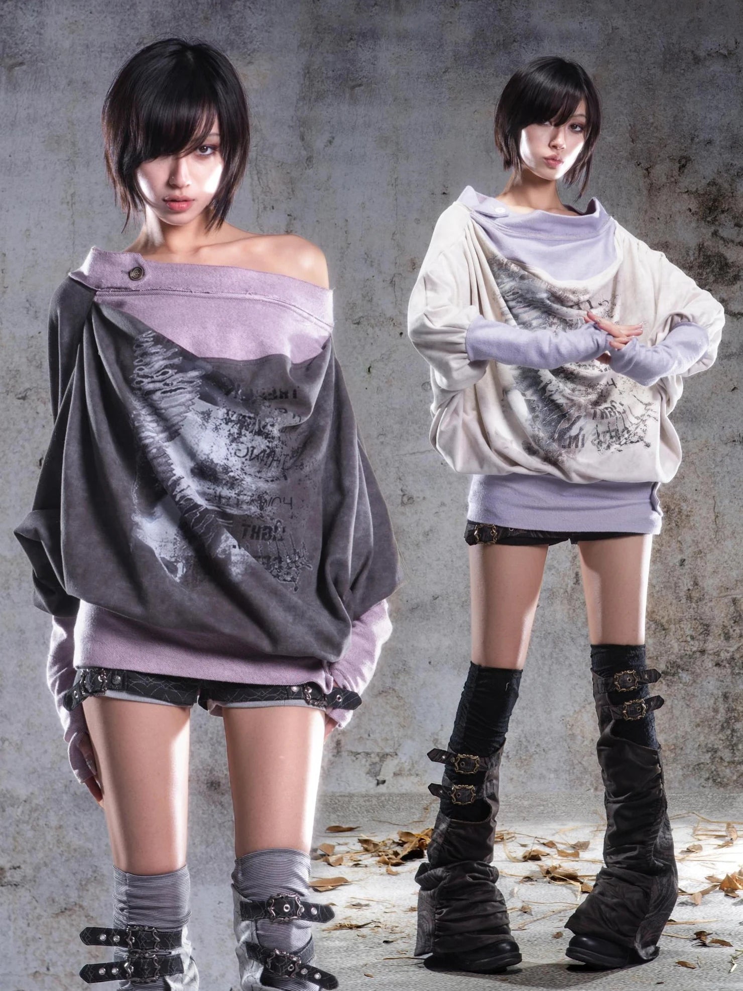 ARIADNAw Batwing Sleeve Printed Top Hoodies/Sweatshirt