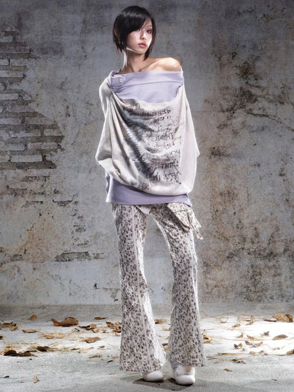 ARIADNAw Batwing Sleeve Printed Top Hoodies/Sweatshirt