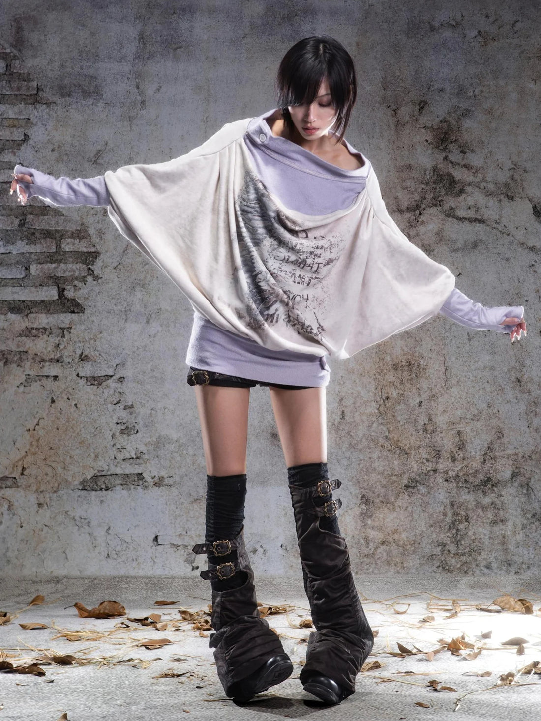 ARIADNAw Batwing Sleeve Printed Top Hoodies/Sweatshirt