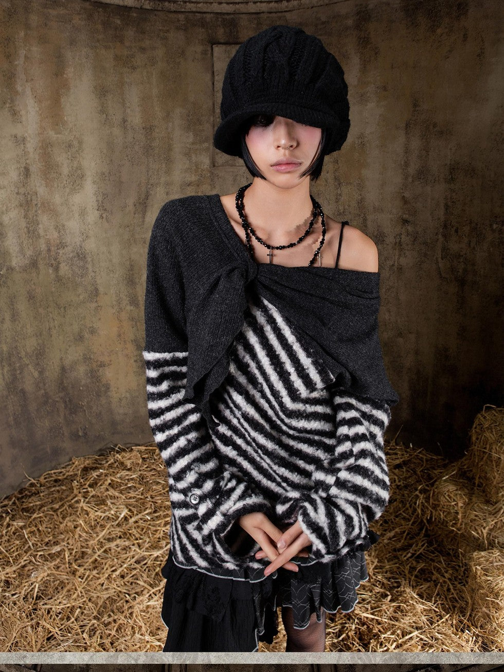 ARIADNAw Contrast Stripe Off Shoulder Punk Women&